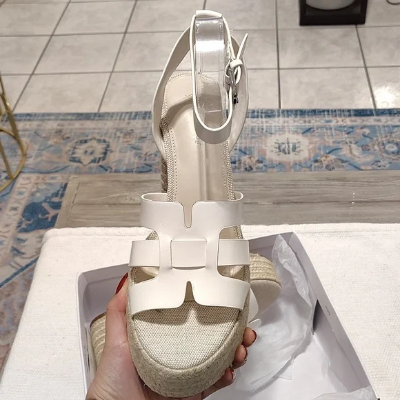 New The Drop  Espadrille Strappy Heeled Sandals In White/ Natural Combo Size 10 - Picture 5 of 10